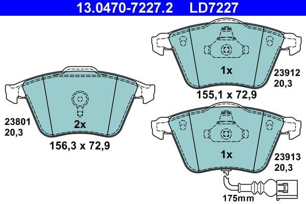 Bremžu uzliku kompl., Disku bremzes ATE 13.0470-7227.2 1