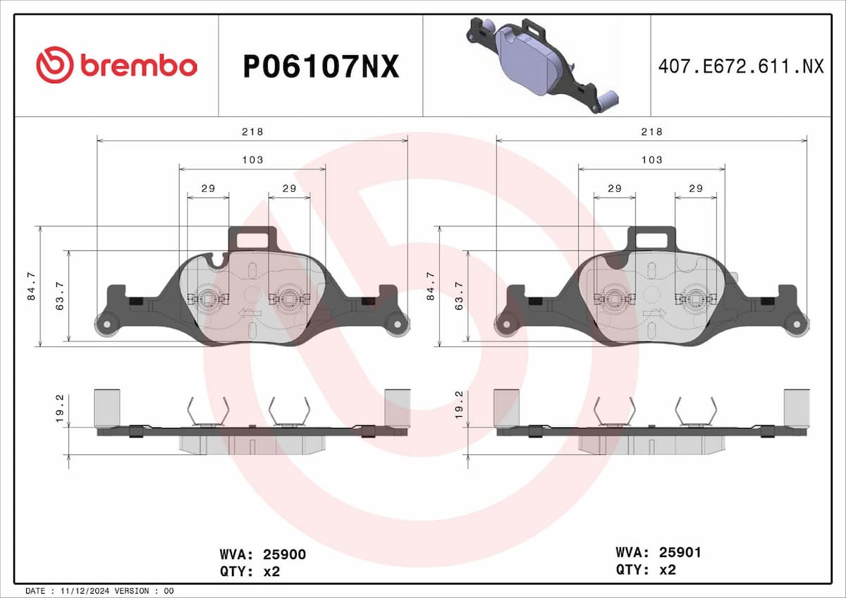Bremžu uzliku kompl., Disku bremzes BREMBO P06107NX 1