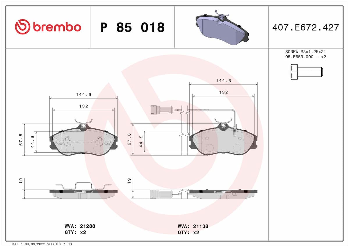 Bremžu uzliku kompl., Disku bremzes BREMBO P 85 018 1