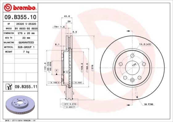 Bremžu diski BREMBO 09.B355.11 1