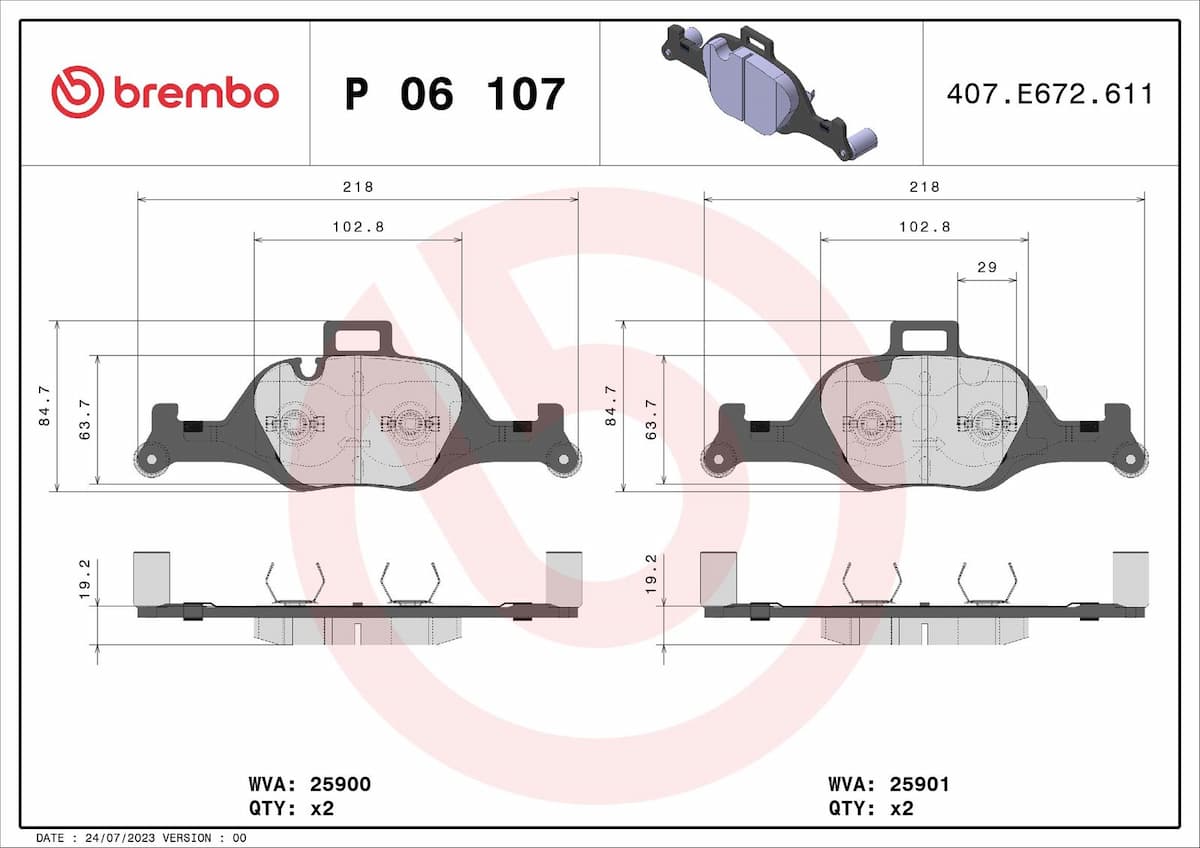 Bremžu uzliku kompl., Disku bremzes BREMBO P 06 107 1