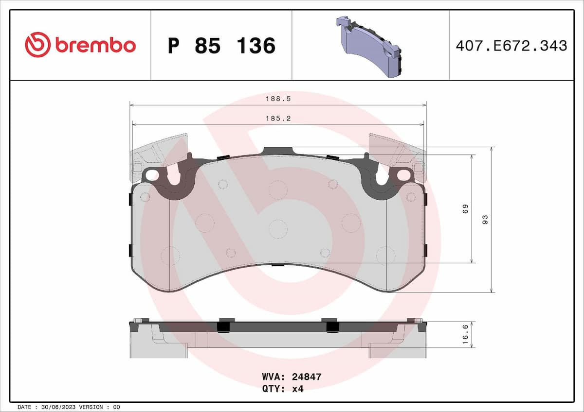 Bremžu uzliku kompl., Disku bremzes BREMBO P 85 136 1