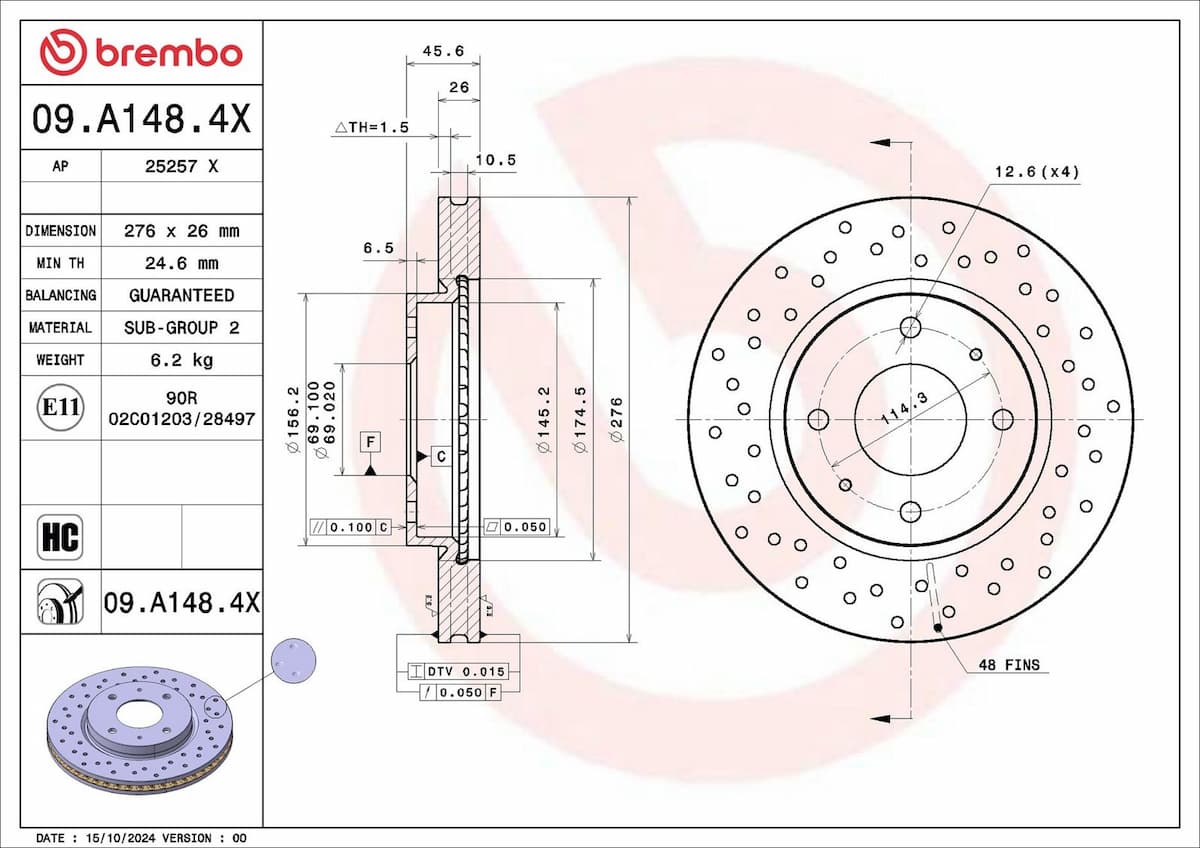 Bremžu diski BREMBO 09.A148.4X 1