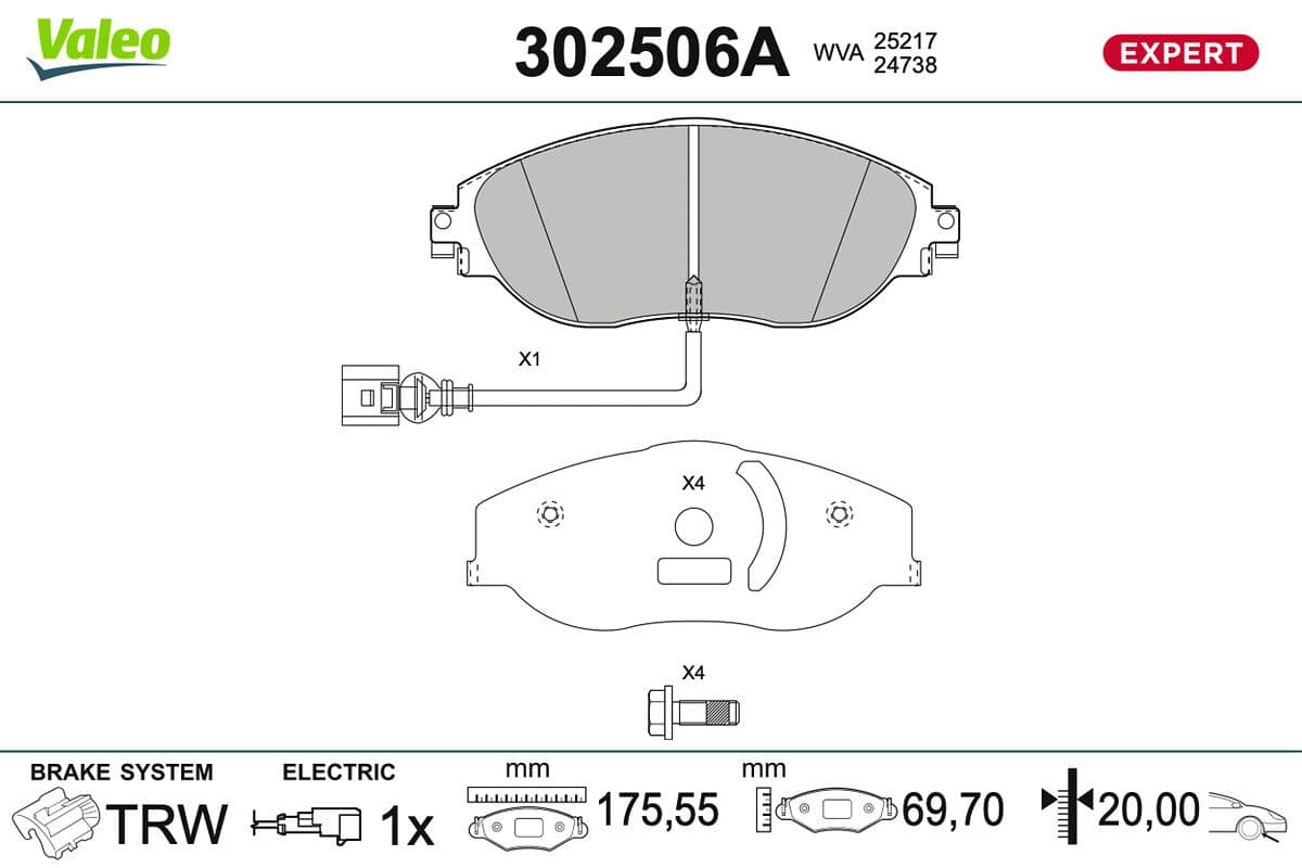 Bremžu uzliku kompl., Disku bremzes VALEO 302506A 1