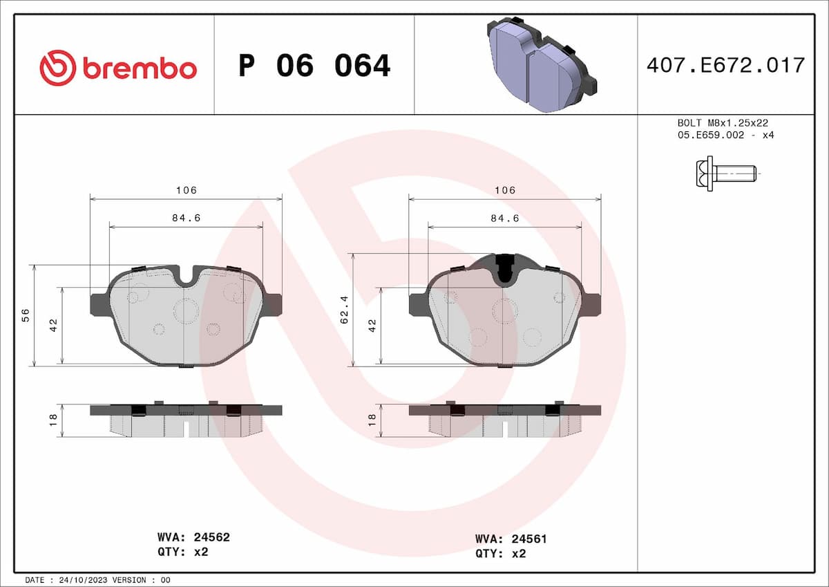Bremžu uzliku kompl., Disku bremzes BREMBO P 06 064X 1