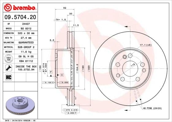 Bremžu diski BREMBO 09.5704.20 1