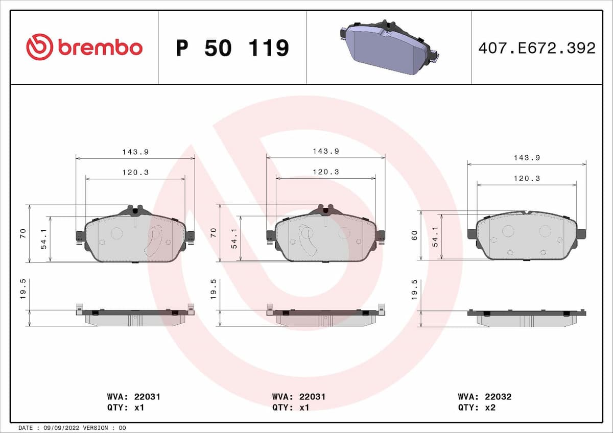 Bremžu uzliku kompl., Disku bremzes BREMBO P 50 119 1