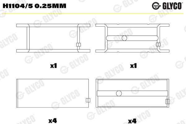 Kloķvārpstas gultnis GLYCO H1104/5 0.25mm 1