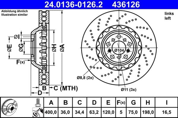 Bremžu diski ATE 24.0136-0126.2 1
