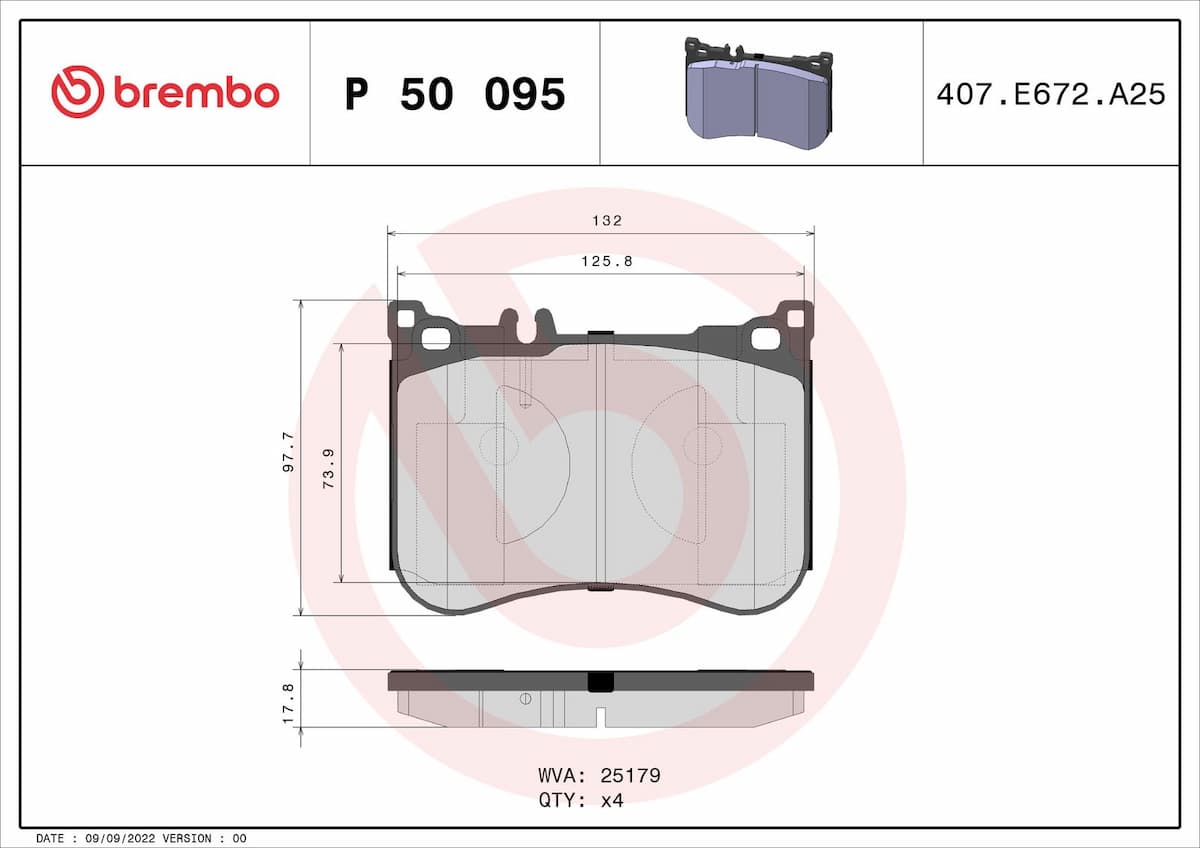 Bremžu uzliku kompl., Disku bremzes BREMBO P 50 095 1