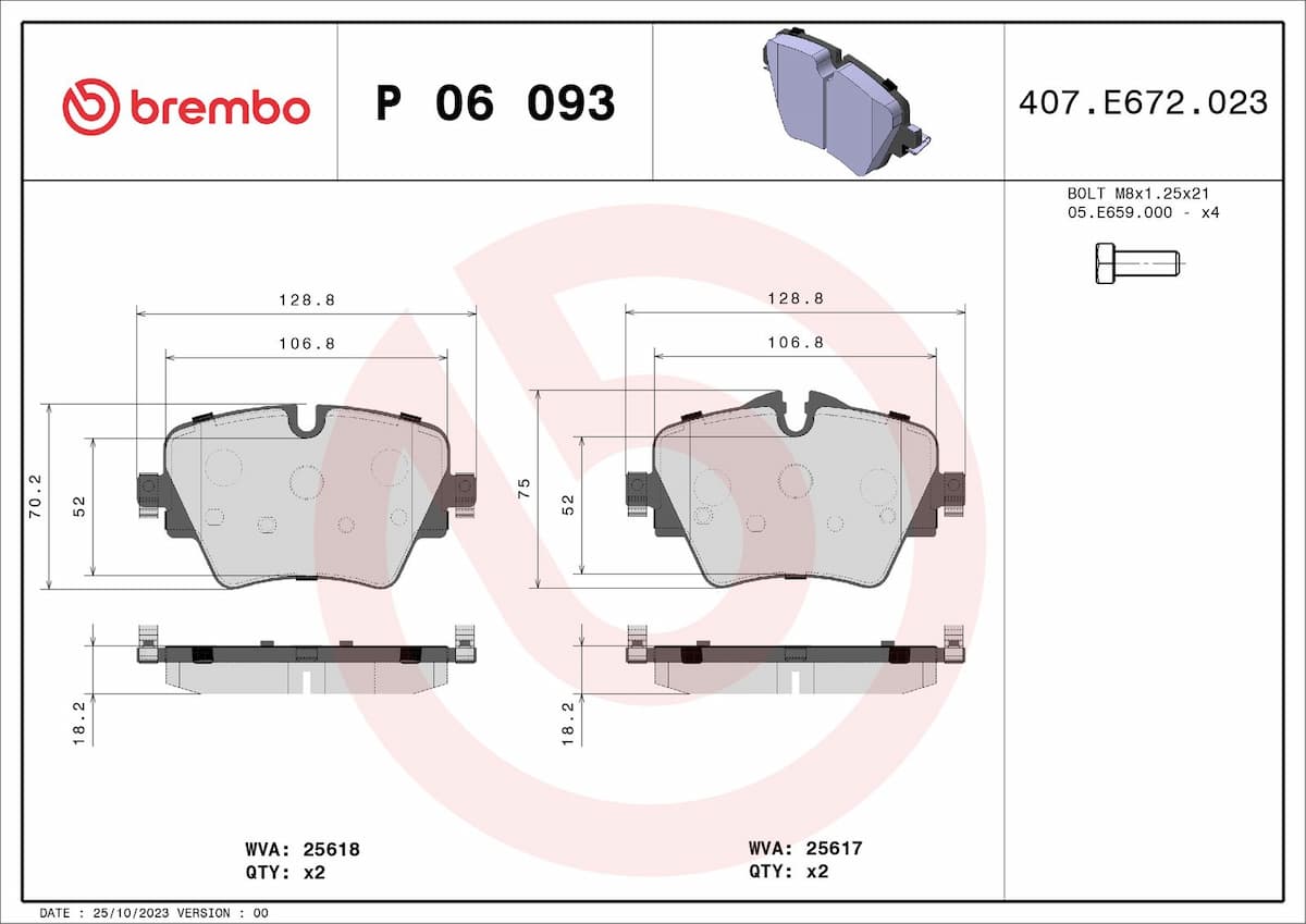 Bremžu uzliku kompl., Disku bremzes BREMBO P 06 093 1
