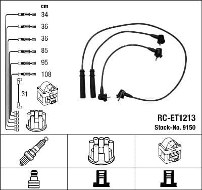Augstsprieguma vadu komplekts NGK 9150 1