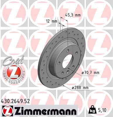 Bremžu diski ZIMMERMANN 430.2649.52 1