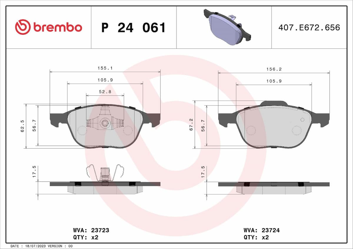 Bremžu uzliku kompl., Disku bremzes BREMBO P 24 061X 1