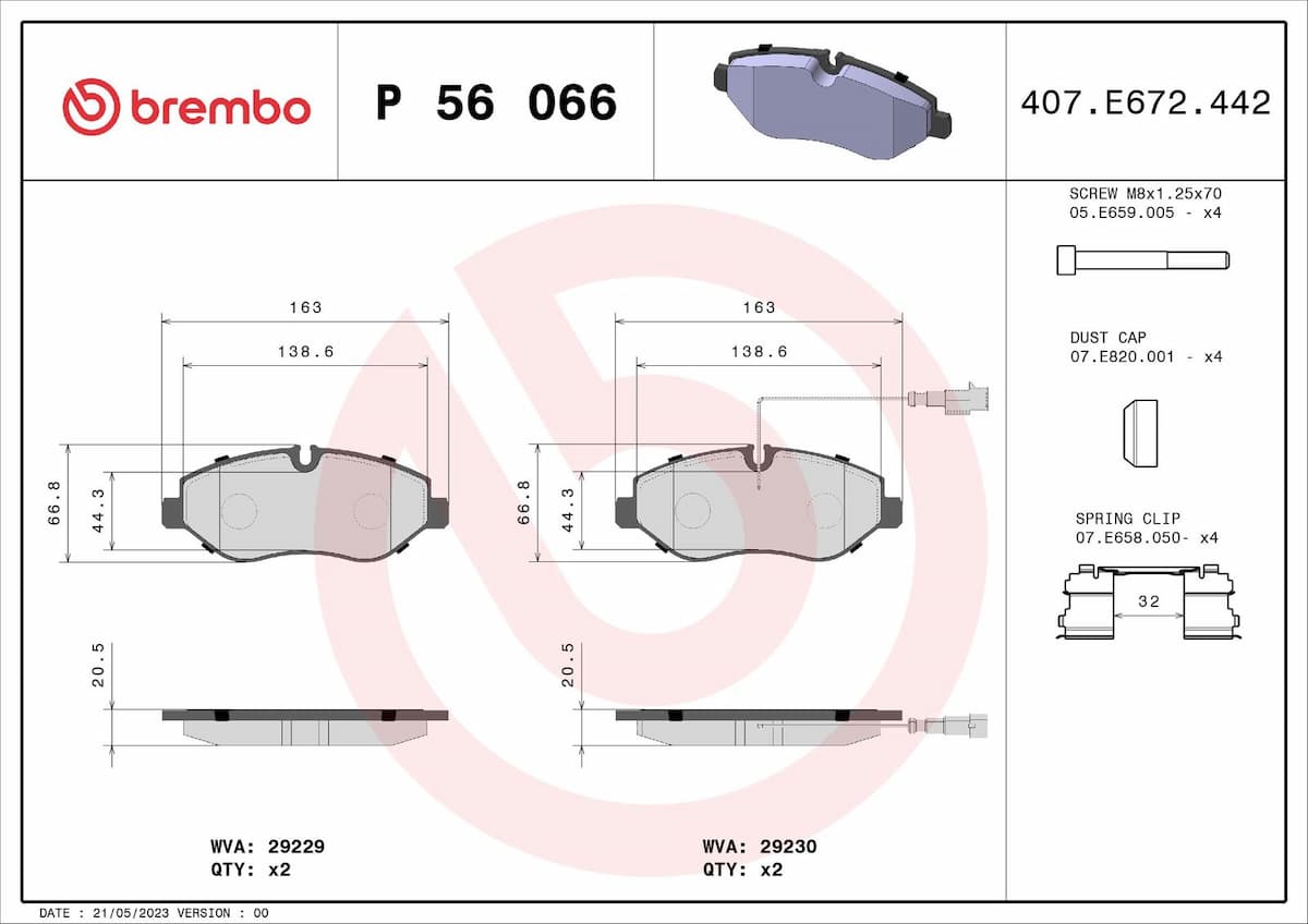 Bremžu uzliku kompl., Disku bremzes BREMBO P 56 066 1