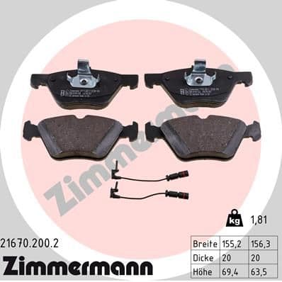 Bremžu uzliku kompl., Disku bremzes ZIMMERMANN 21670.200.2 1