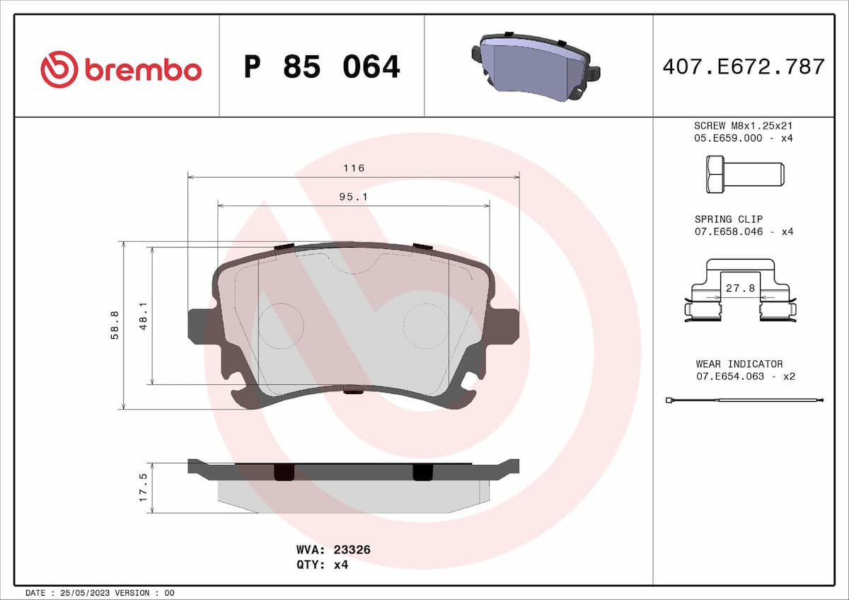 Bremžu uzliku kompl., Disku bremzes BREMBO P 85 064 1