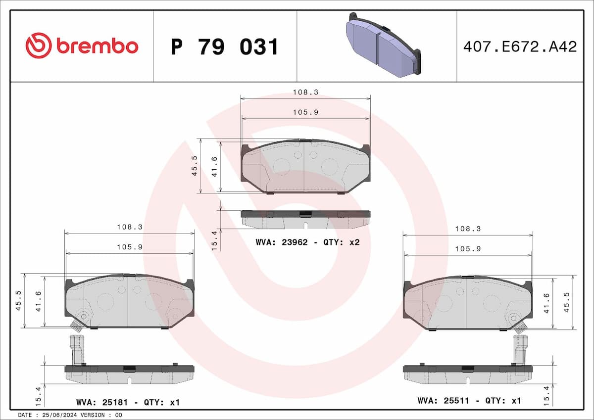 Bremžu uzliku kompl., Disku bremzes BREMBO P 79 031 1