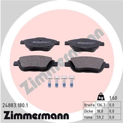 Bremžu uzliku kompl., Disku bremzes ZIMMERMANN 24883.180.1 1