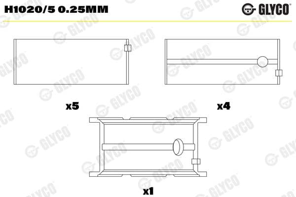 Kloķvārpstas gultnis GLYCO H1020/5 0.25mm 1