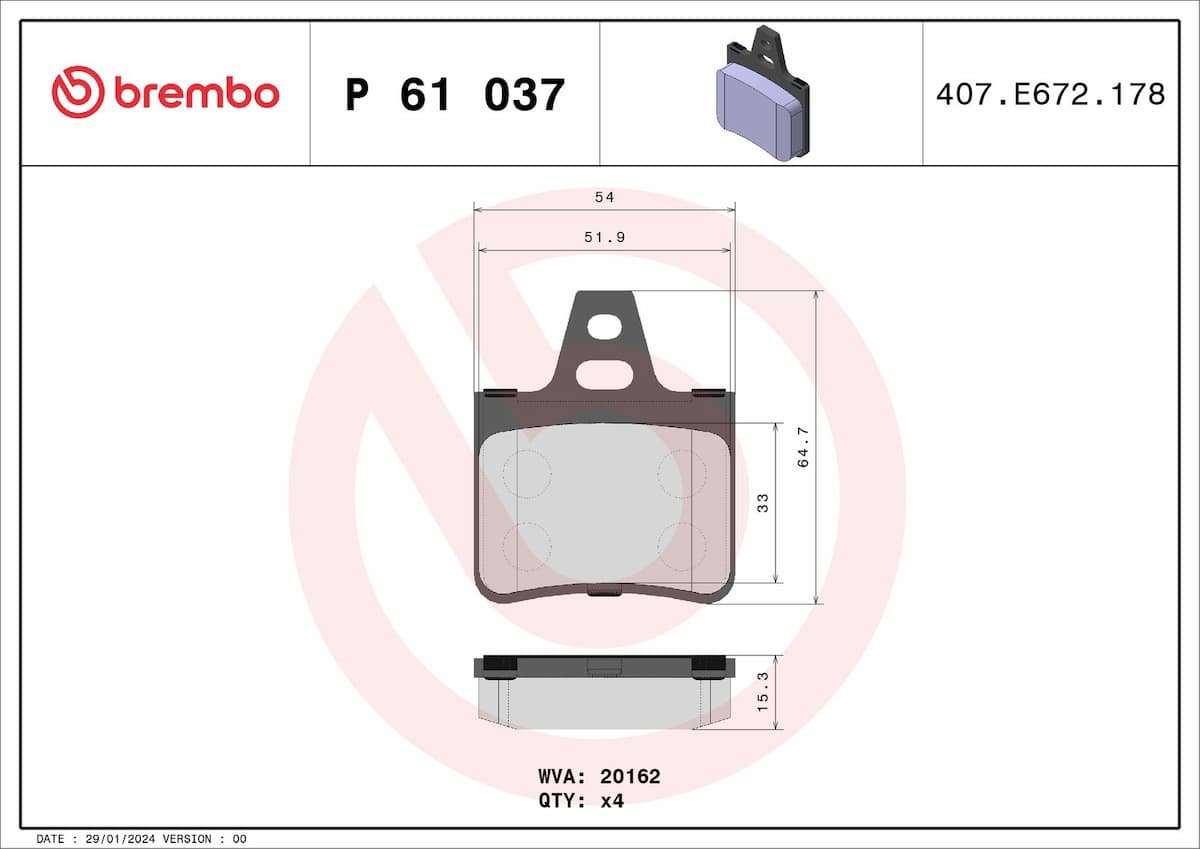 Bremžu uzliku kompl., Disku bremzes BREMBO P 61 037 1