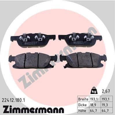 Bremžu uzliku kompl., Disku bremzes ZIMMERMANN 22412.180.1 1
