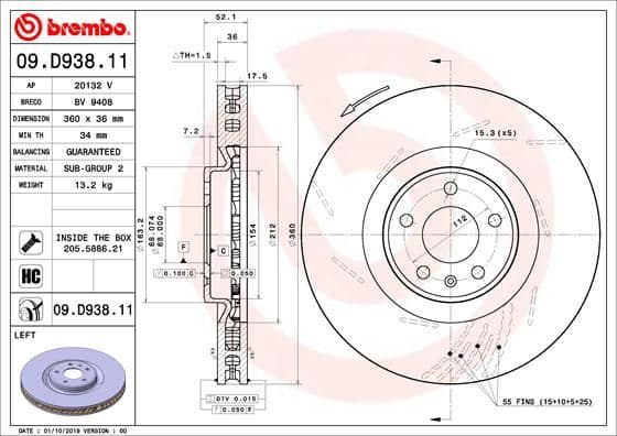 Bremžu diski BREMBO 09.D938.11 1