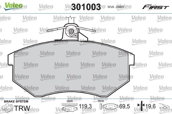 Bremžu uzliku kompl., Disku bremzes VALEO 301003 1
