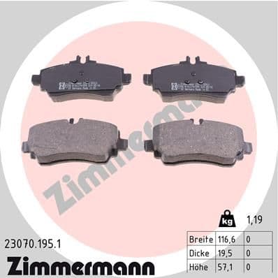 Bremžu uzliku kompl., Disku bremzes ZIMMERMANN 23070.195.1 1