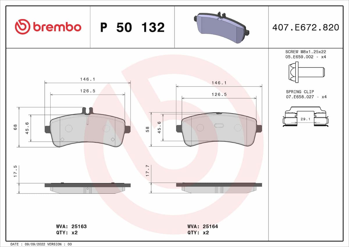 Bremžu uzliku kompl., Disku bremzes BREMBO P 50 132 1