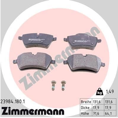 Bremžu uzliku kompl., Disku bremzes ZIMMERMANN 23984.180.1 1