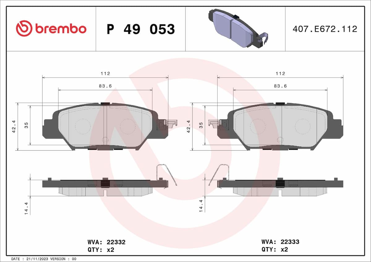 Bremžu uzliku kompl., Disku bremzes BREMBO P 49 053 1