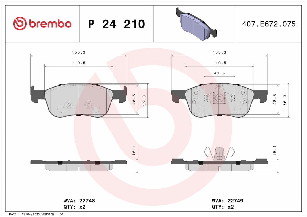 Bremžu uzliku kompl., Disku bremzes BREMBO P 24 210 1