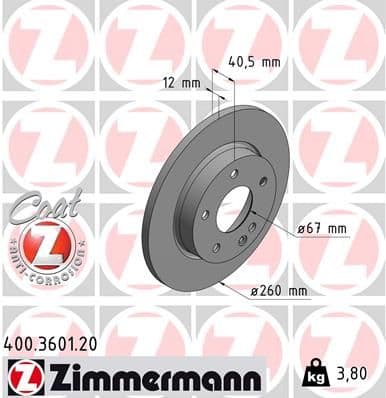 Bremžu diski ZIMMERMANN 400.3601.20 1
