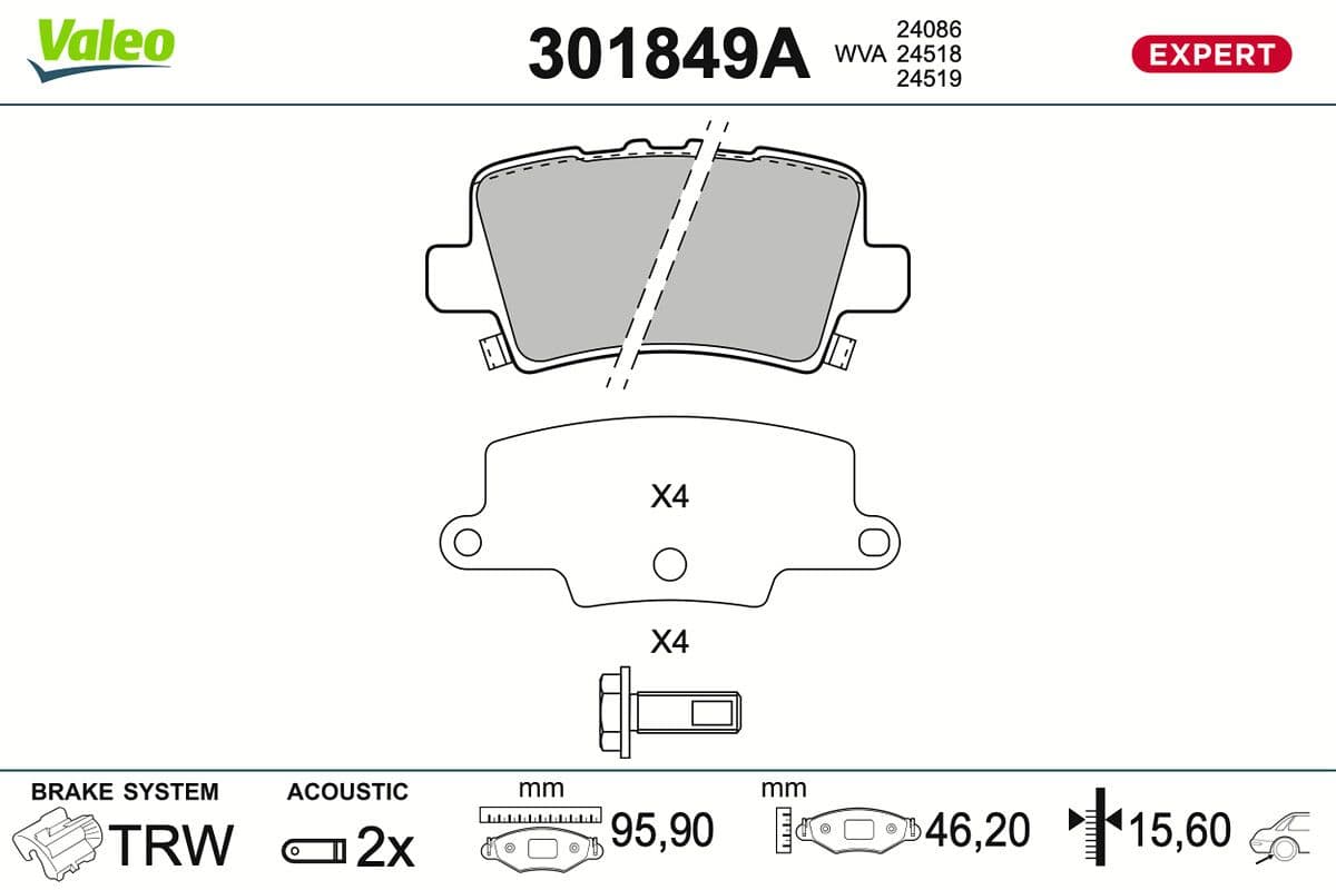 Bremžu uzliku kompl., Disku bremzes VALEO 301849A 1