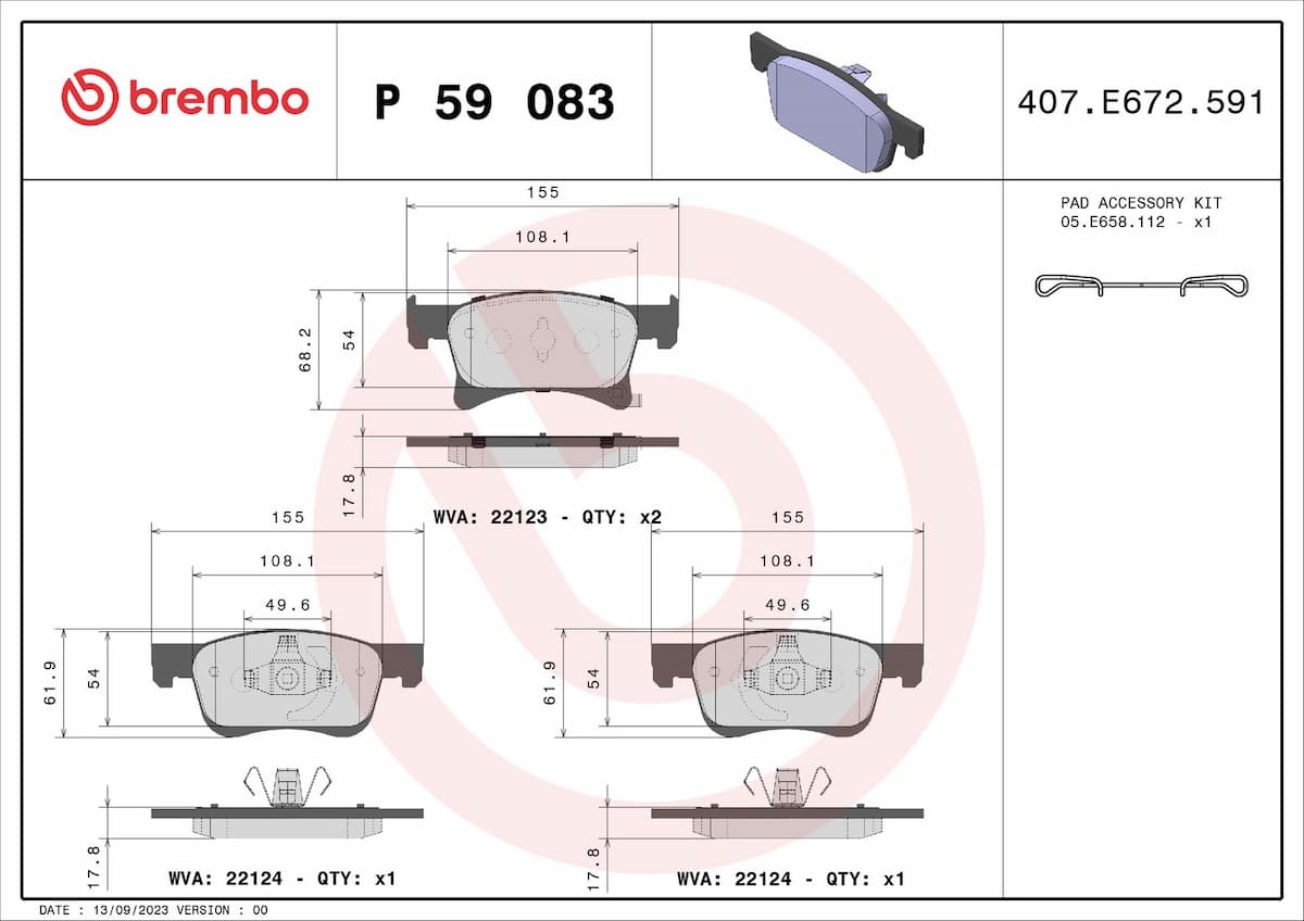 Bremžu uzliku kompl., Disku bremzes BREMBO P 59 083 1